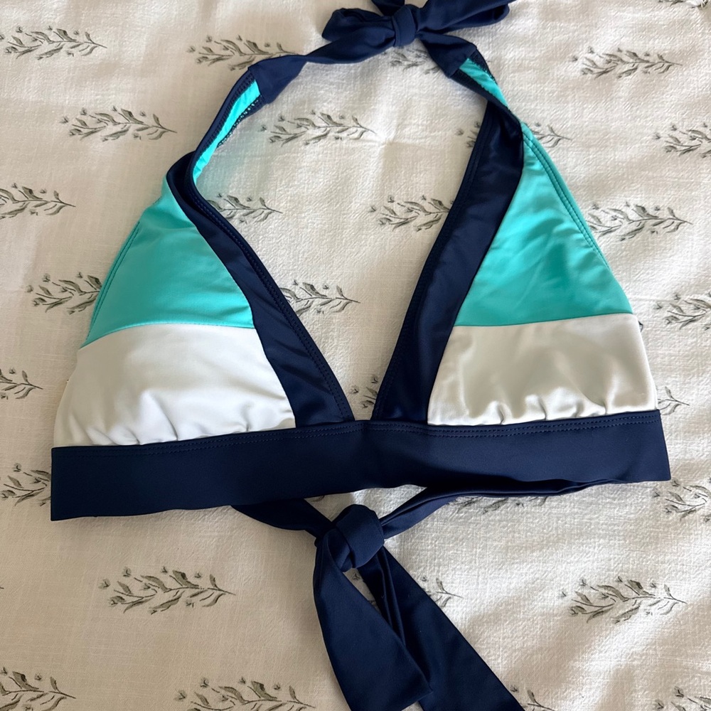 Ellen Tracy Teal and Navy Bikini Top